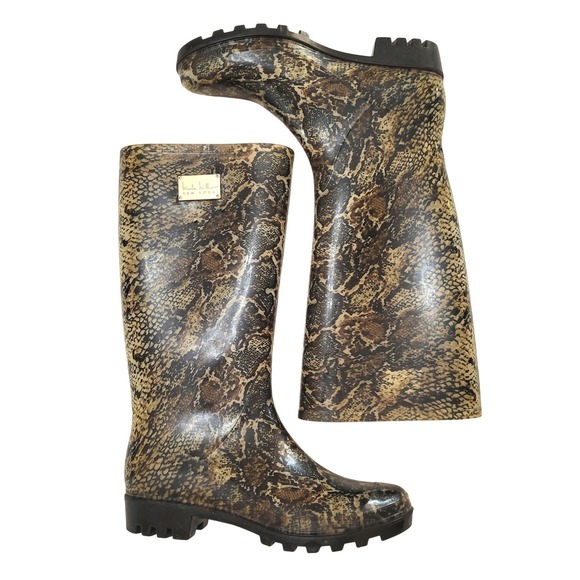 Nicole Miller New York Shoes - Nicole Miller New York Rainy Day Python Print Rubber Muck Boots Women 8